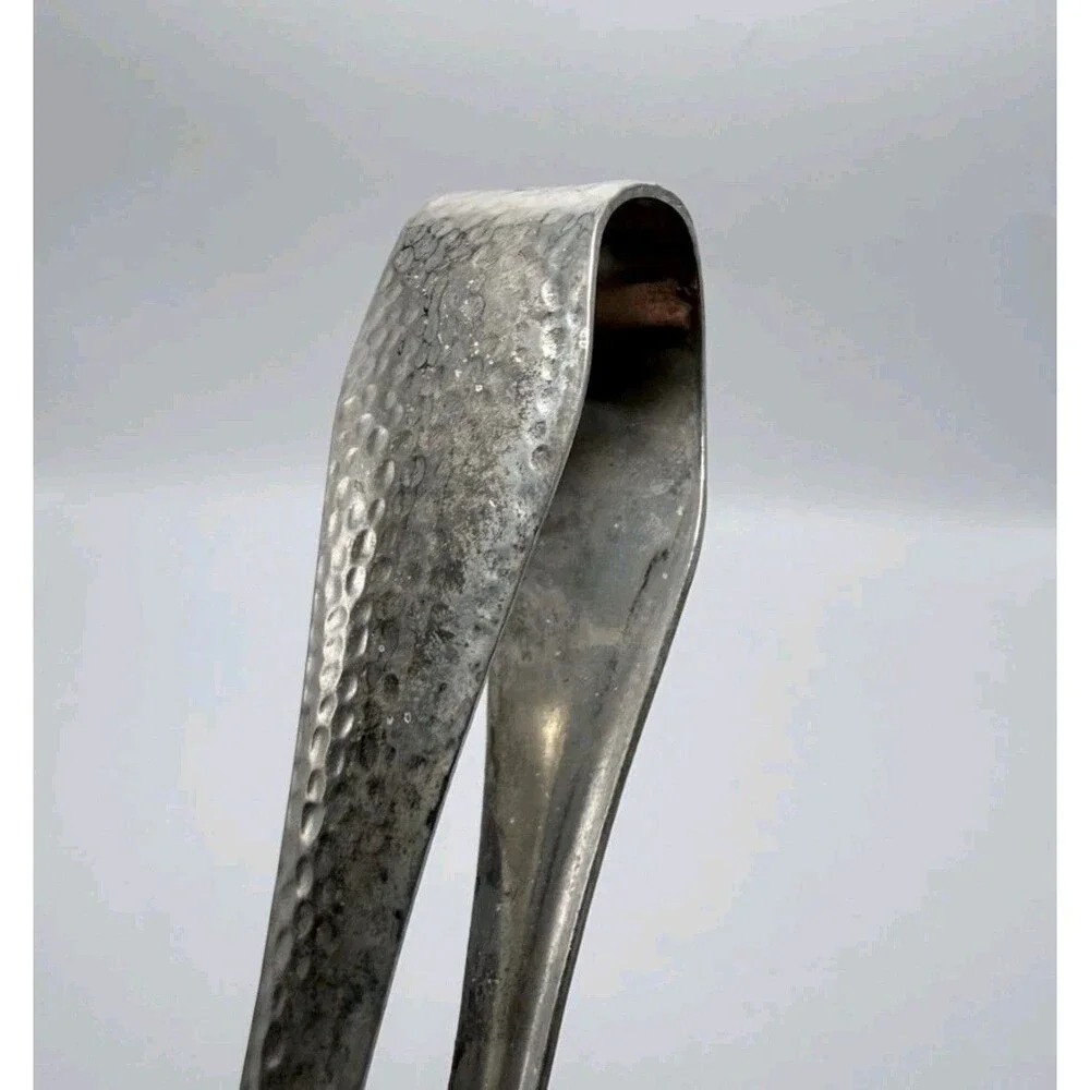 Vintage Sugar Tongs Bird Claw Grapes Design Silver Tone Hammered 6.5”
